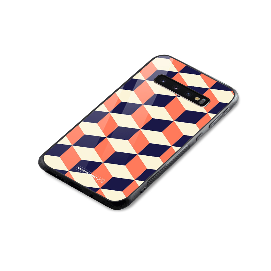 Cube Pattern Glass Back Case for Galaxy S10 Plus