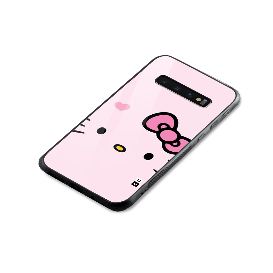 Cute Bow Face Glass Back Case for Galaxy S10 Plus