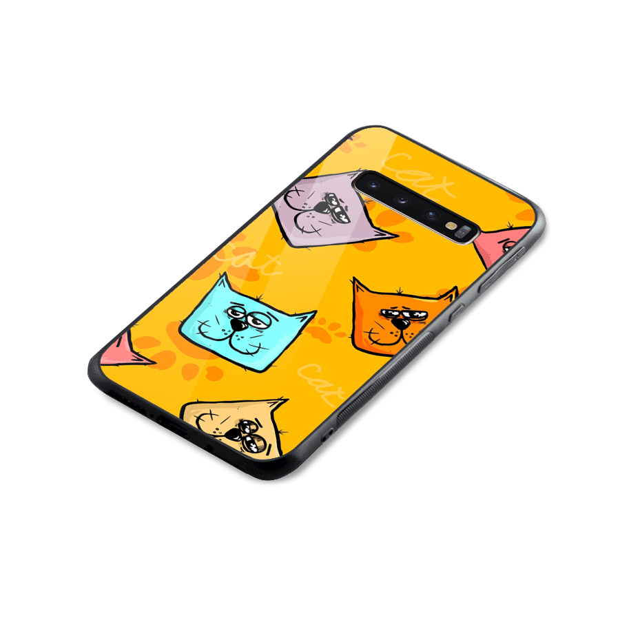 Cute Cat Pattern Glass Back Case for Galaxy S10 Plus