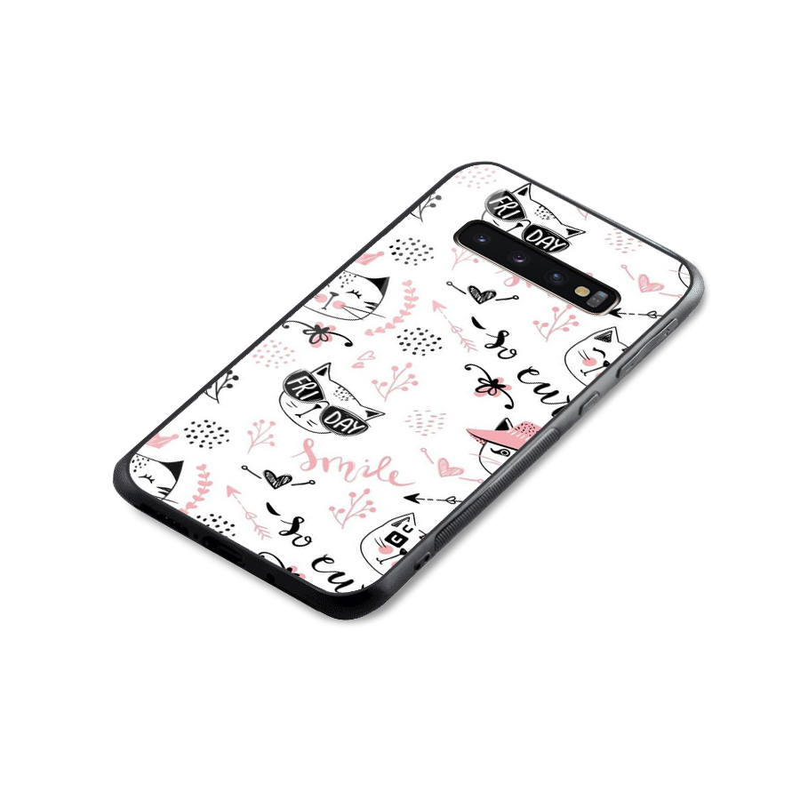 Cute Cat Swag Glass Back Case for Galaxy S10 Plus