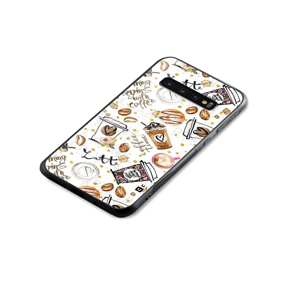 Cute Coffee Pattern Glass Back Case for Galaxy S10 Plus