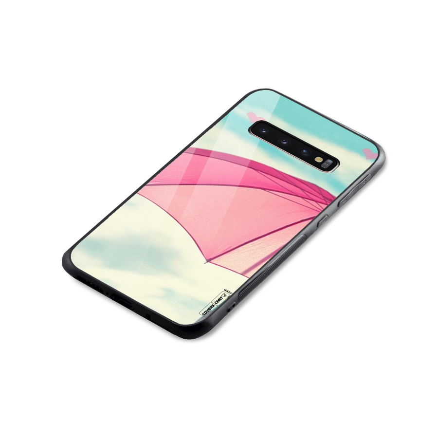Cute Pink Umbrella Glass Back Case for Galaxy S10 Plus