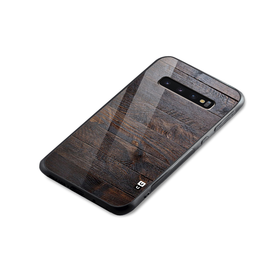 Dark Wood Printed Glass Back Case for Galaxy S10 Plus