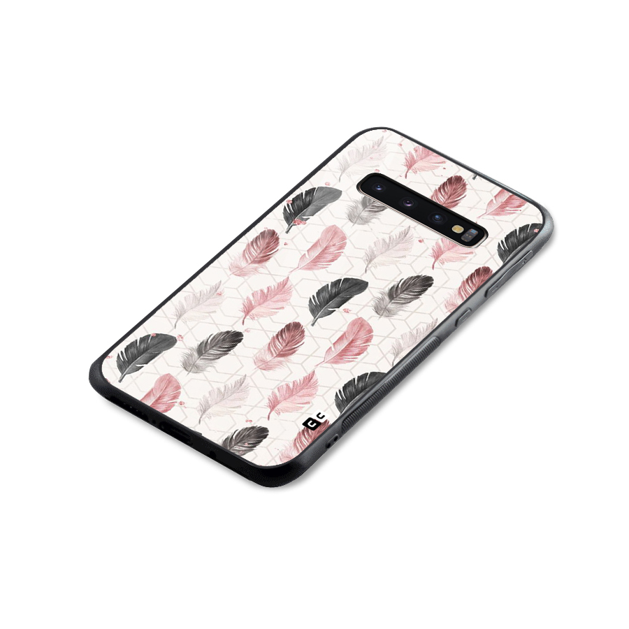 Feather Line Pattern Glass Back Case for Galaxy S10 Plus