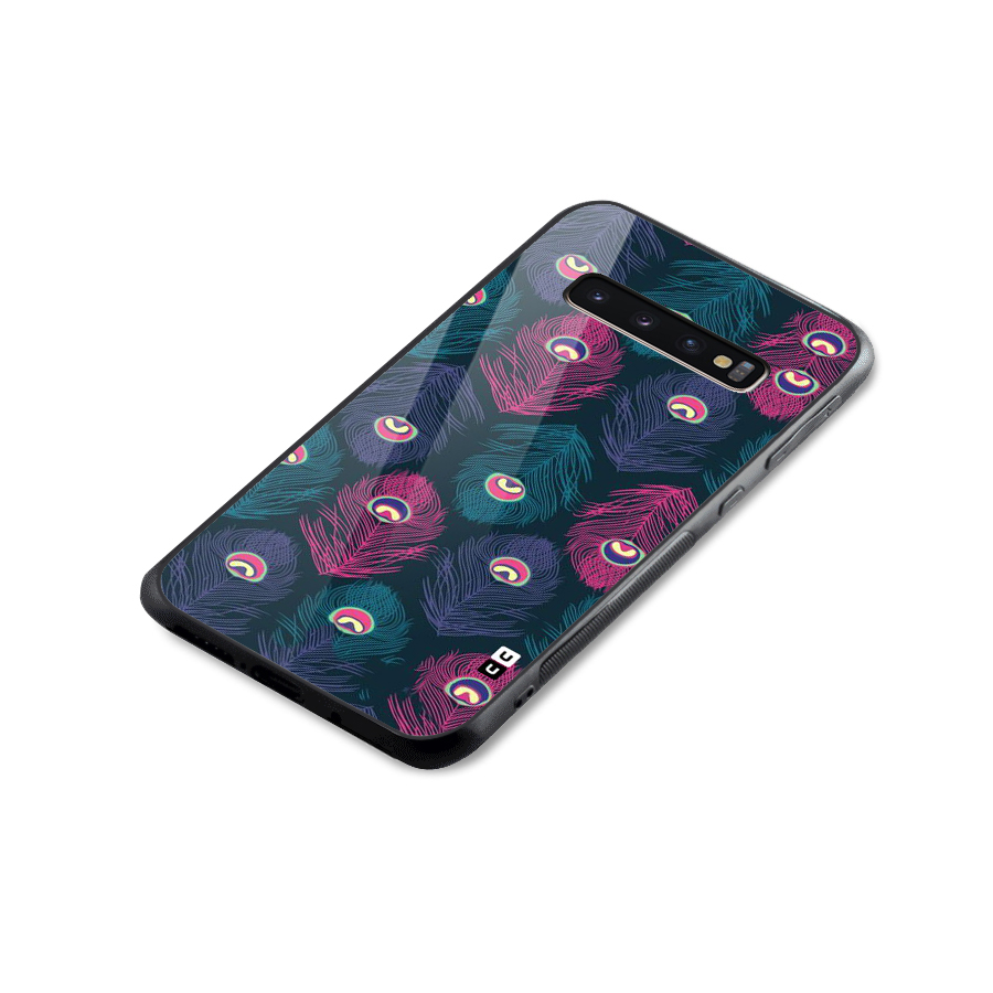Feathers Patterns Glass Back Case for Galaxy S10 Plus