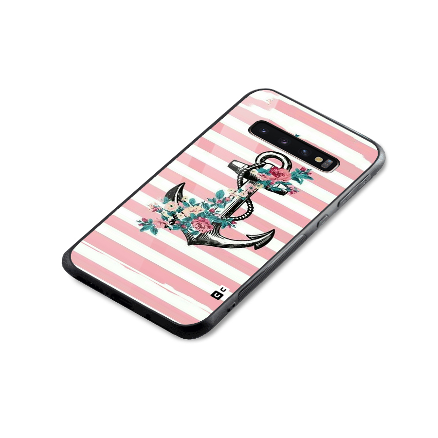Floral Anchor Glass Back Case for Galaxy S10 Plus