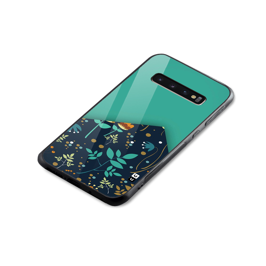 Floral Corner Glass Back Case for Galaxy S10 Plus