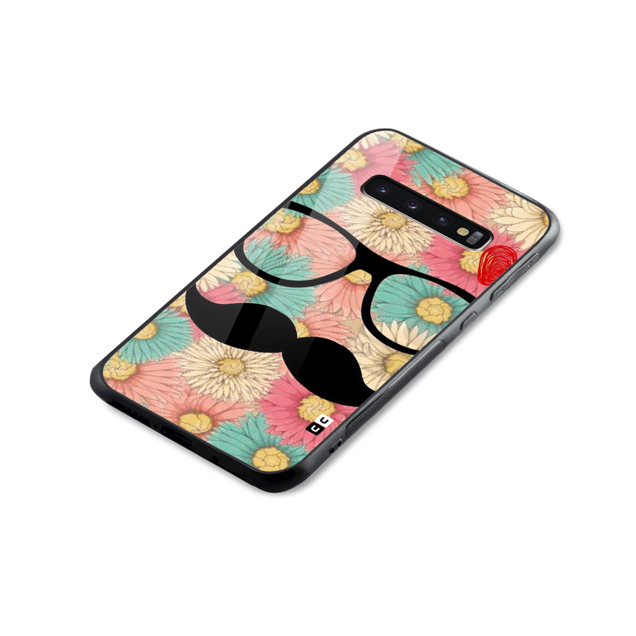 Floral Moustache Glass Back Case for Galaxy S10 Plus