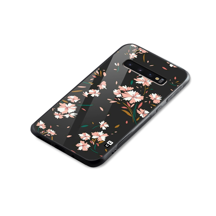 Floral Petals Peach Glass Back Case for Galaxy S10 Plus