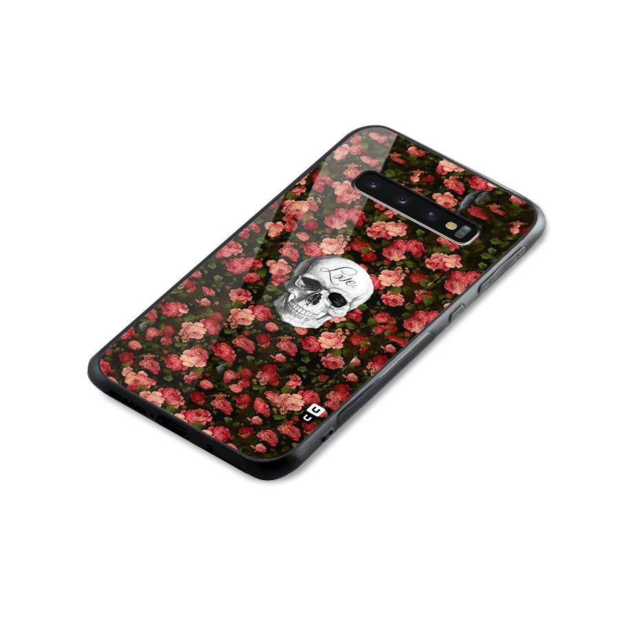 Floral Skull Love Glass Back Case for Galaxy S10 Plus