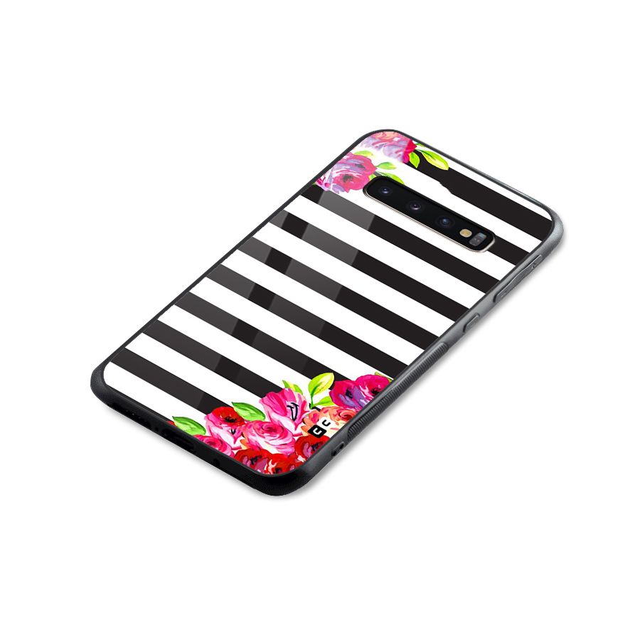 Floral Stripes Glass Back Case for Galaxy S10 Plus