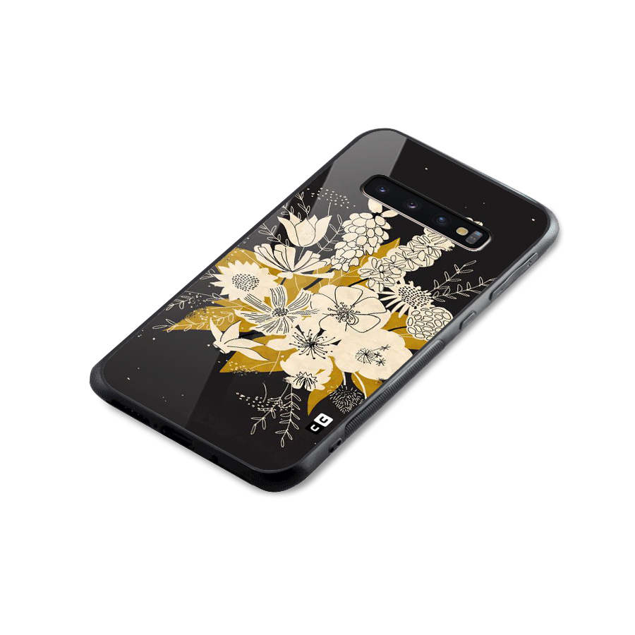 Flower Drawing Glass Back Case for Galaxy S10 Plus