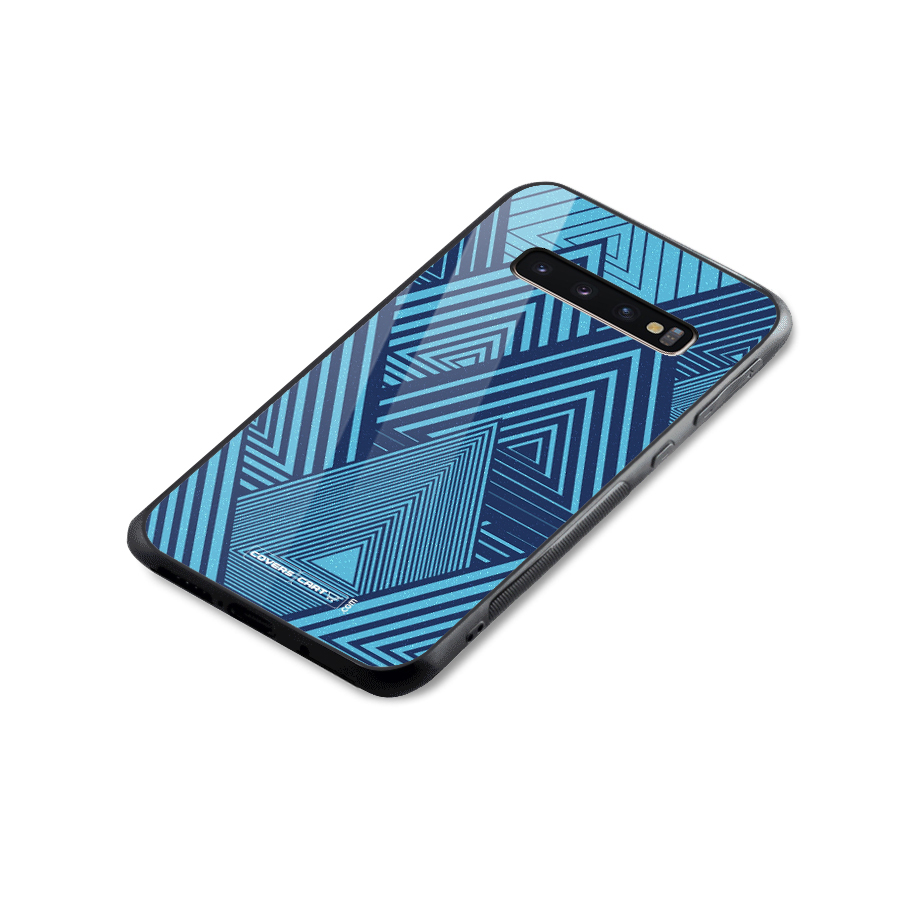 Geometric Blue Print Glass Back Case for Galaxy S10 Plus