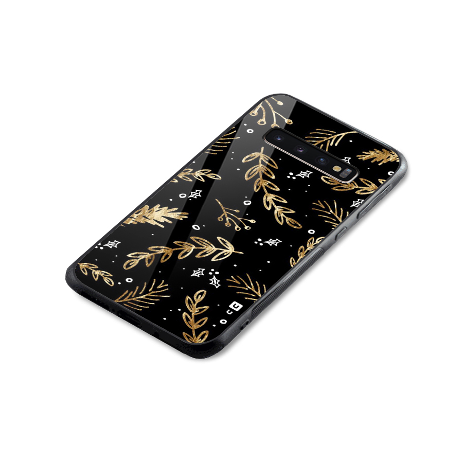 Gold Palm Leaves Glass Back Case for Galaxy S10 Plus