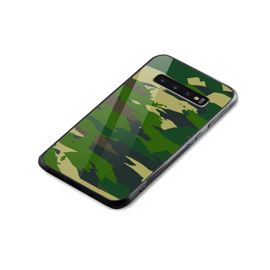 Green Camouflage Army Glass Back Case for Galaxy S10 Plus