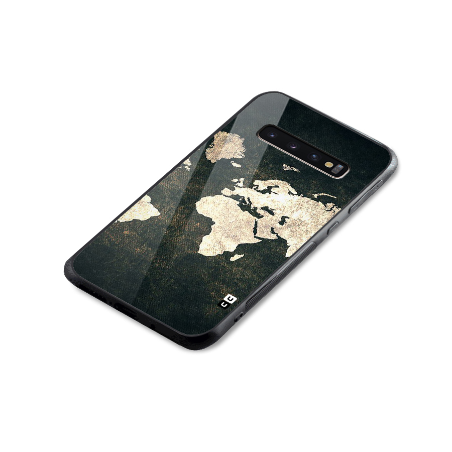 Green Gold Map Design Glass Back Case for Galaxy S10 Plus