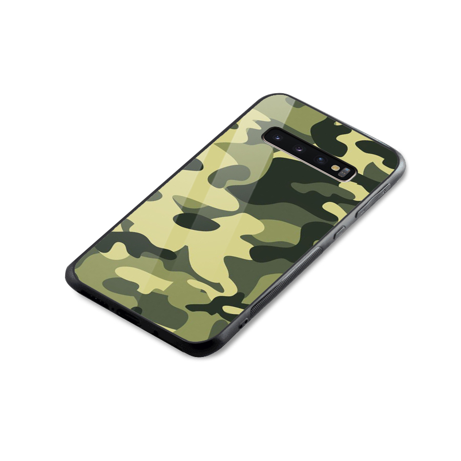 Green Military Pattern Glass Back Case for Galaxy S10 Plus