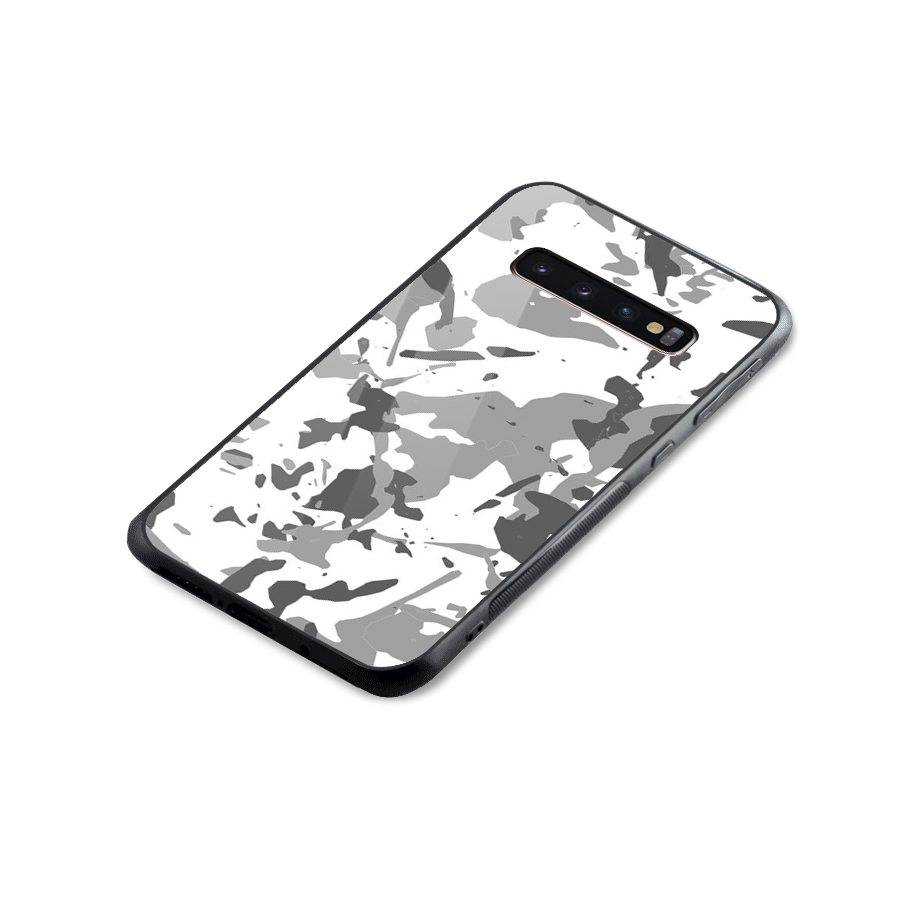 Grey Camouflage Army Glass Back Case for Galaxy S10 Plus