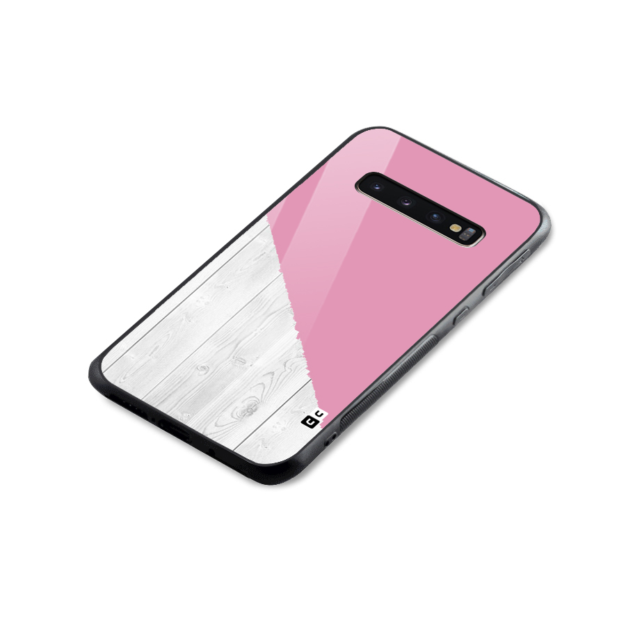 Grey Pink Wooden Design Glass Back Case for Galaxy S10 Plus