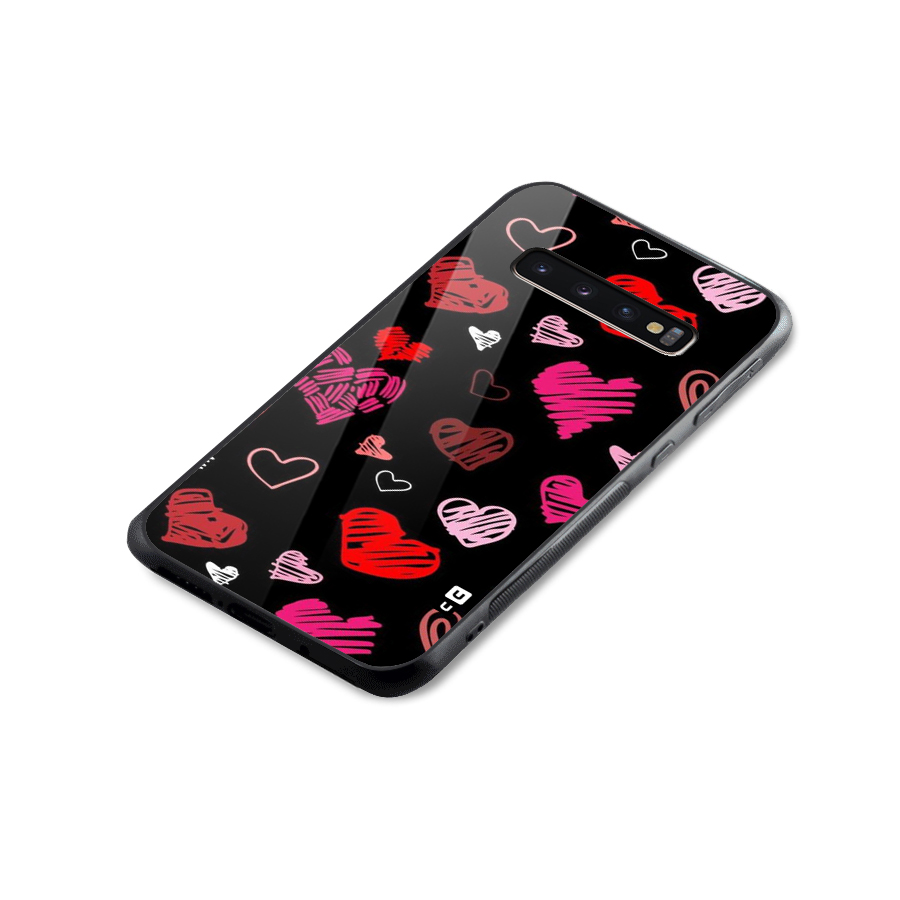 Hearts Art Pattern Glass Back Case for Galaxy S10 Plus