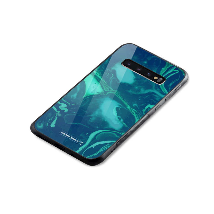 Jazzy Green Marble Texture Glass Back Case for Galaxy S10 Plus