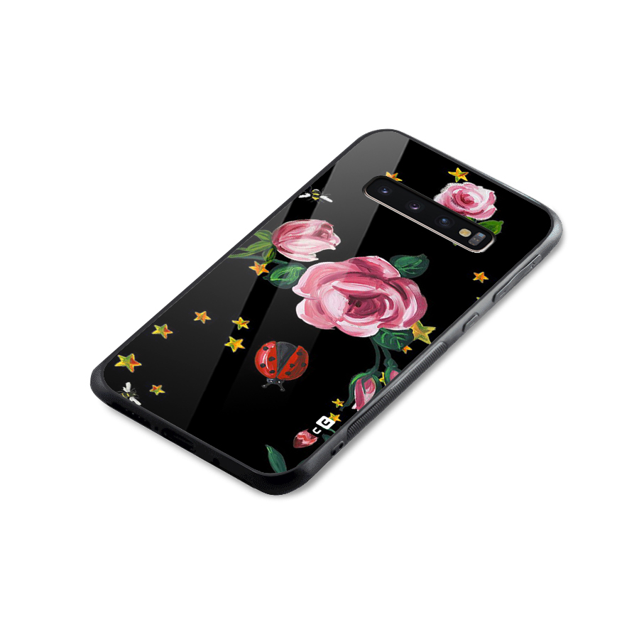 Ladybird And Floral Glass Back Case for Galaxy S10 Plus