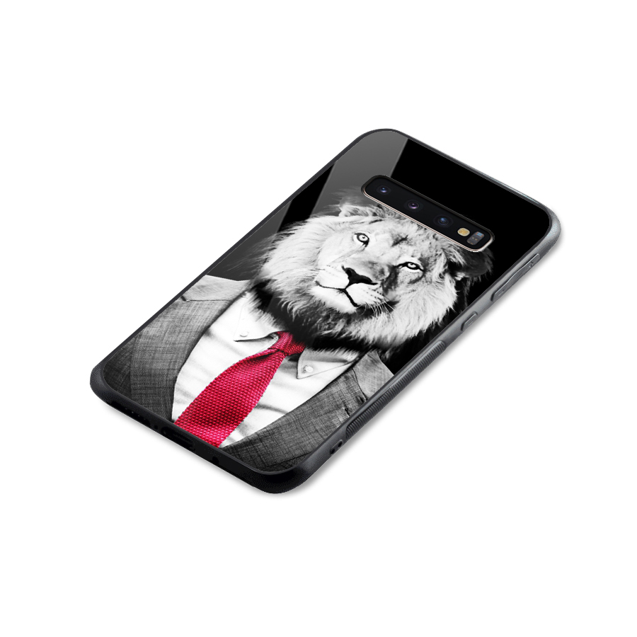 Lion with Red Tie Glass Back Case for Galaxy S10 Plus