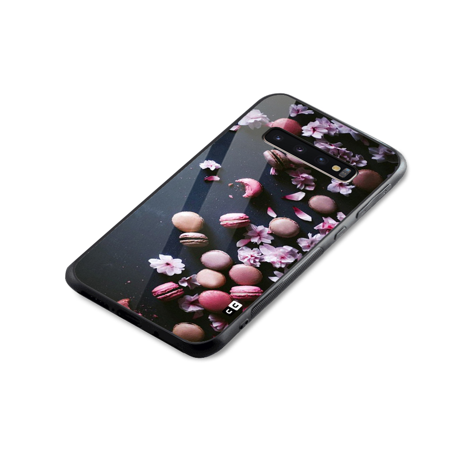 Macaroons And Cheery Blossoms Glass Back Case for Galaxy S10 Plus