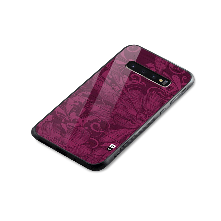 Magenta Floral Pattern Glass Back Case for Galaxy S10 Plus