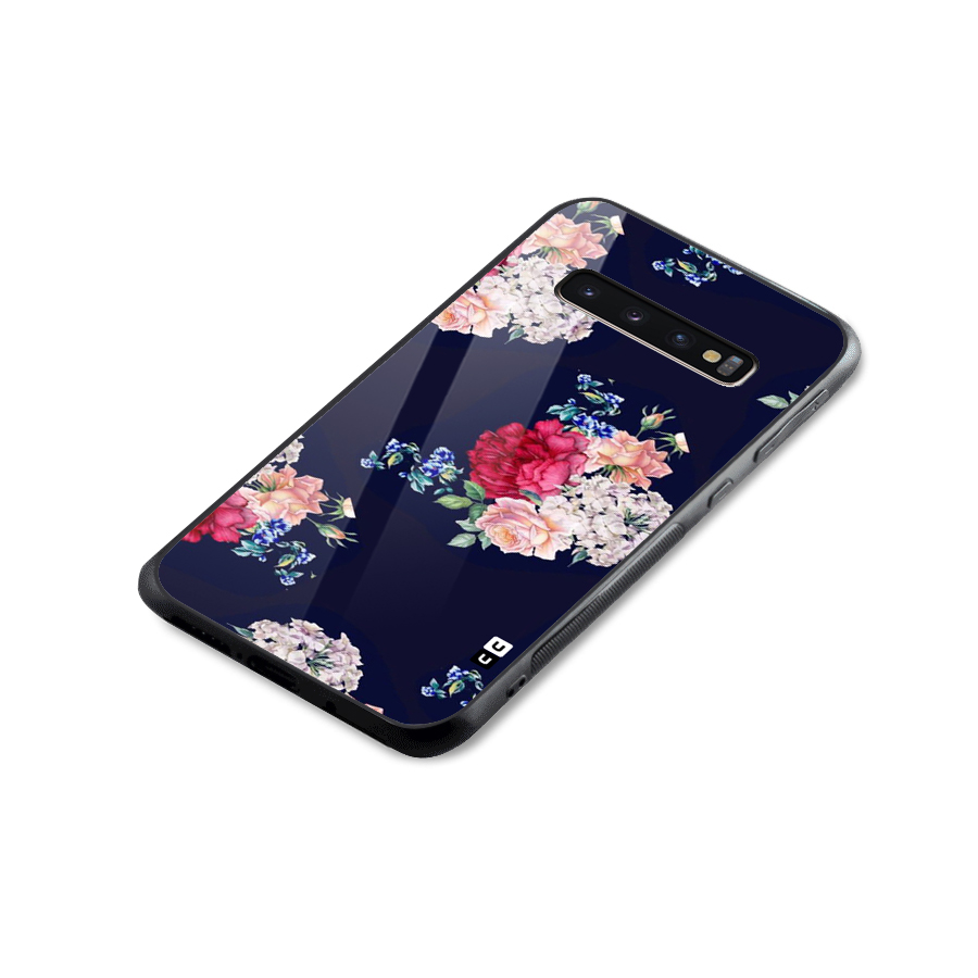 Magenta Peach Floral Glass Back Case for Galaxy S10 Plus