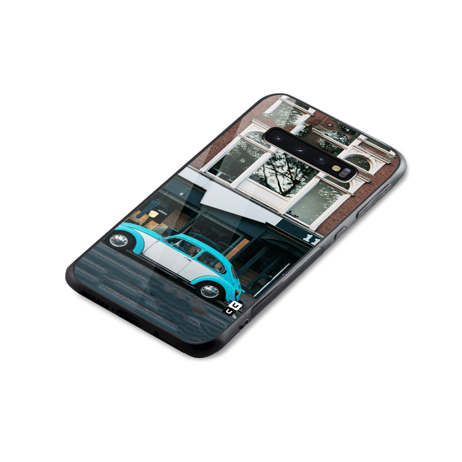 Mini Blue Car Glass Back Case for Galaxy S10 Plus