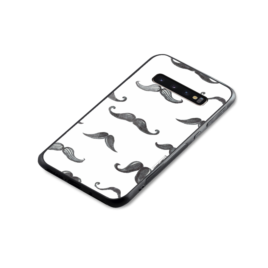 Moustache Pattern (Black) Glass Back Case for Galaxy S10 Plus