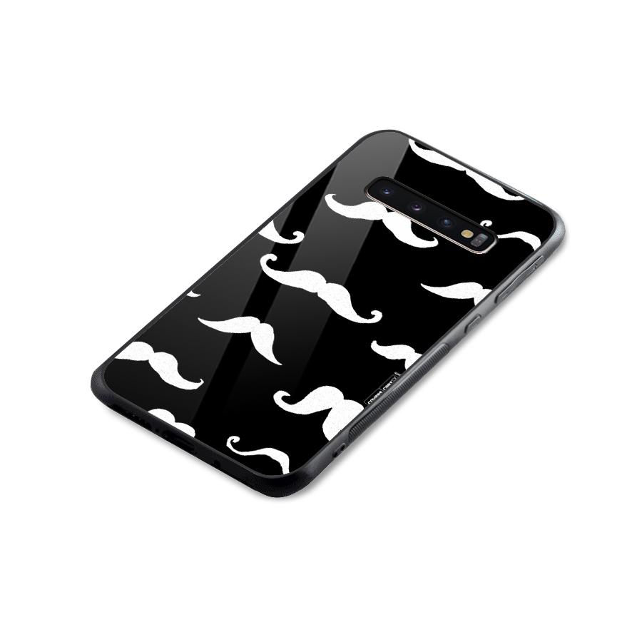 Moustache Pattern (White) Glass Back Case for Galaxy S10 Plus