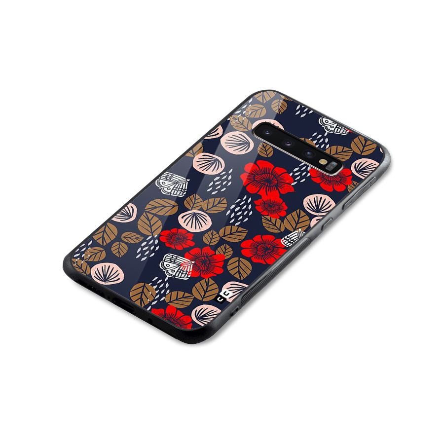 Orange Flora Glass Back Case for Galaxy S10 Plus