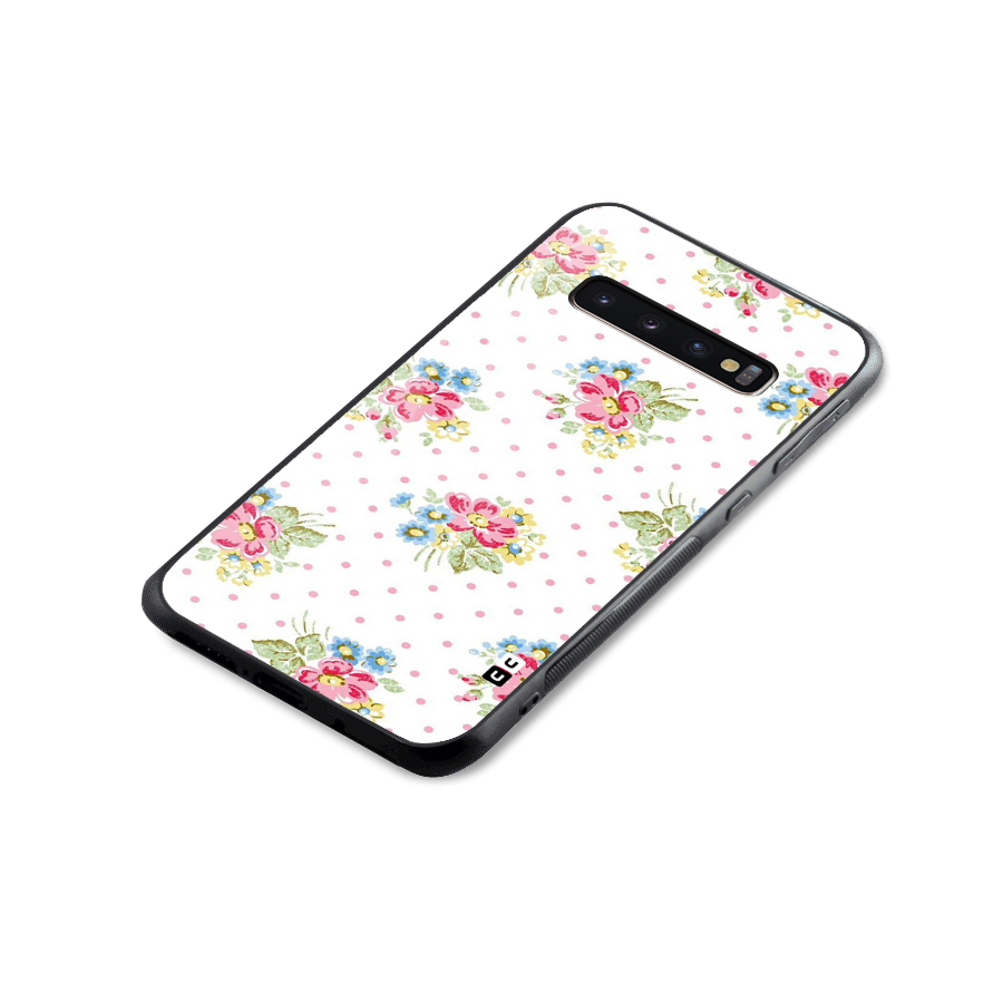 Painted Polka Floral Glass Back Case for Galaxy S10 Plus