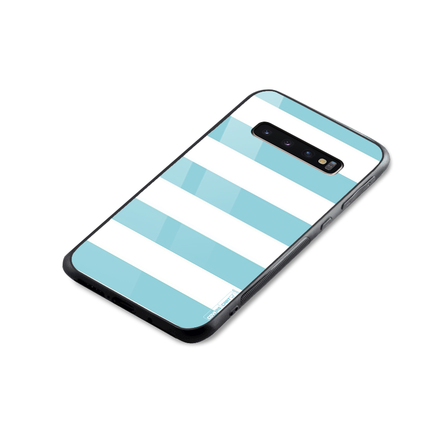Pastel Blue White Stripes Glass Back Case for Galaxy S10 Plus