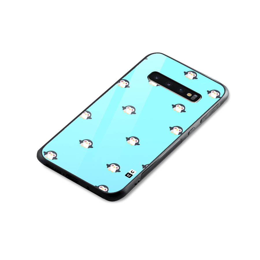 Penguins Pattern Print Glass Back Case for Galaxy S10 Plus