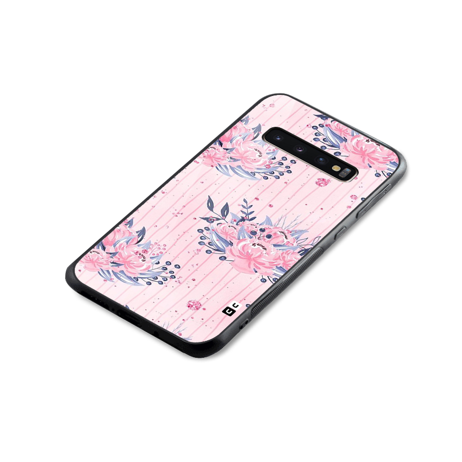 Pink Floral and Stripes Glass Back Case for Galaxy S10 Plus
