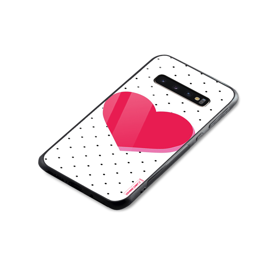 Pink Polka Heart Glass Back Case for Galaxy S10 Plus