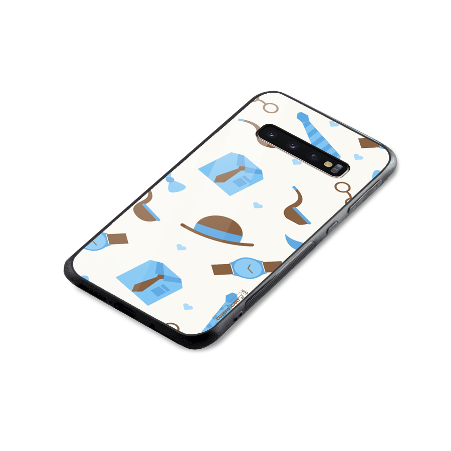 Pipe Hat Watch Pattern Glass Back Case for Galaxy S10 Plus