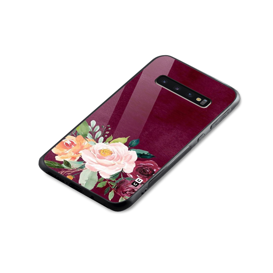 Plum Floral Design Glass Back Case for Galaxy S10 Plus