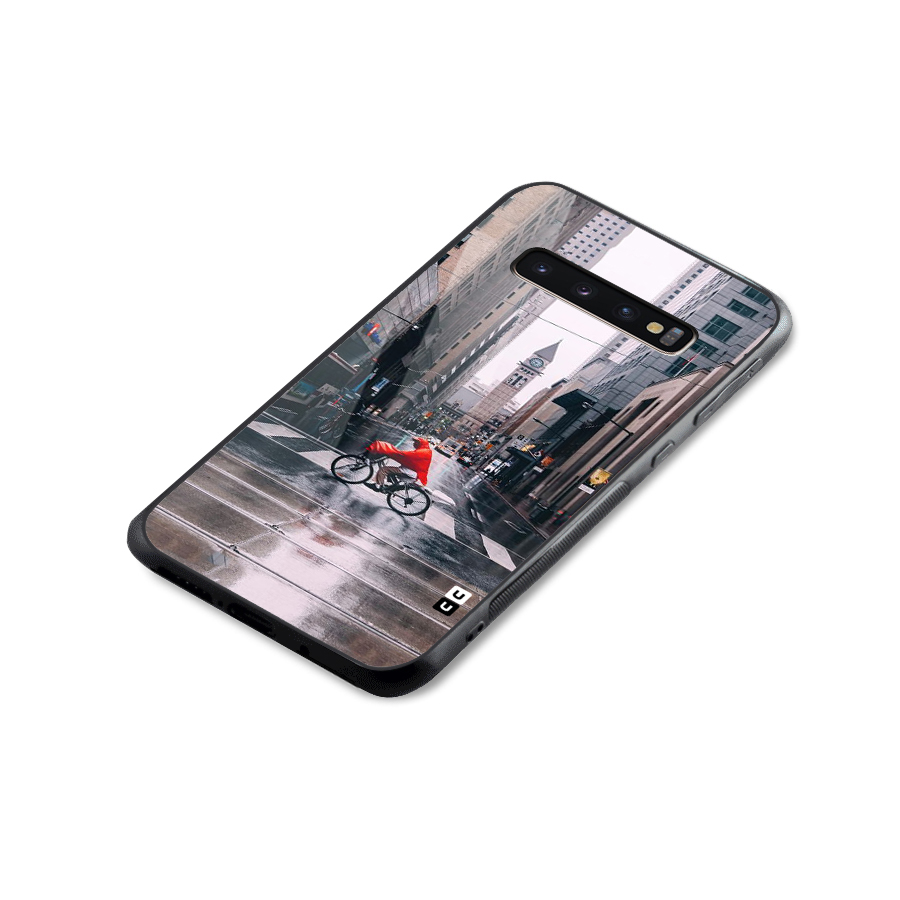 Red Bicycle Street Glass Back Case for Galaxy S10 Plus