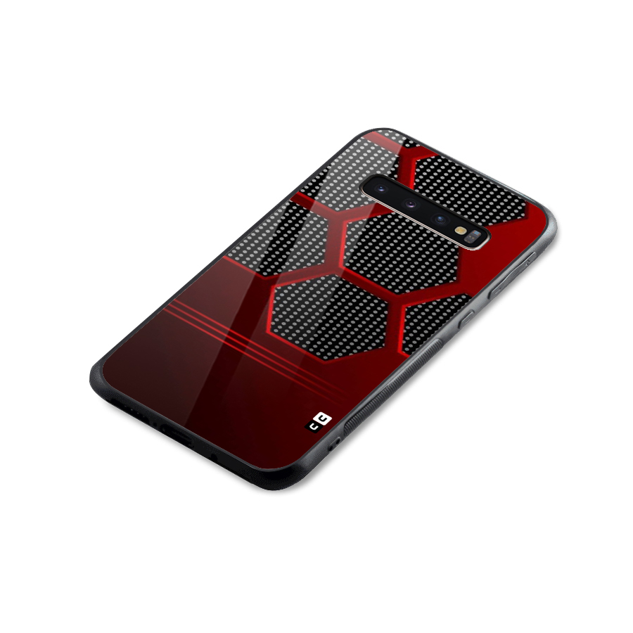 Red Black Hexagons Glass Back Case for Galaxy S10 Plus