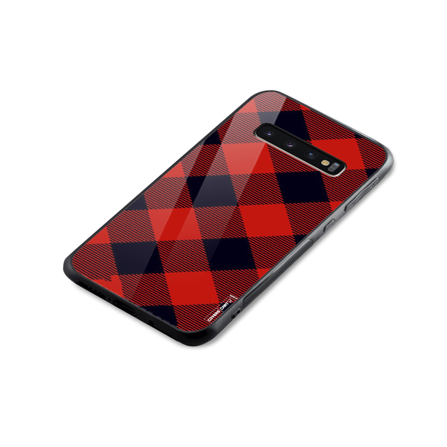 Red Diagonal Check Glass Back Case for Galaxy S10 Plus