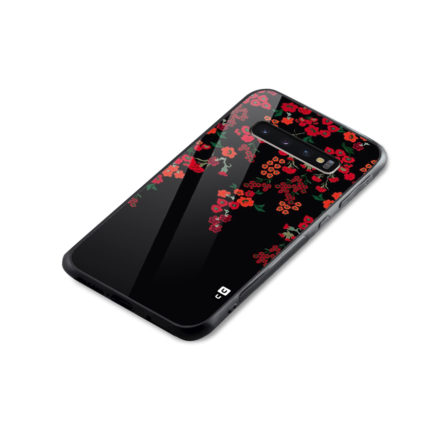 Red Floral Pattern Glass Back Case for Galaxy S10 Plus