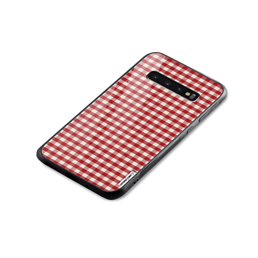 Red White Check Glass Back Case for Galaxy S10 Plus