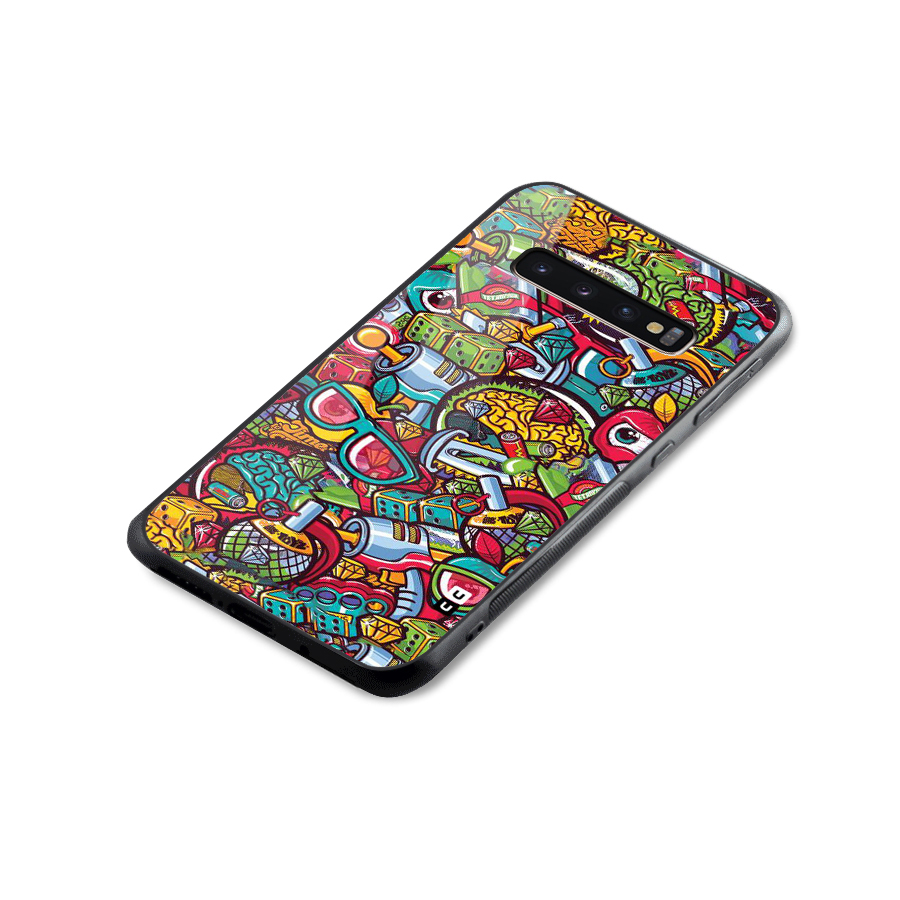 Retro Diamond Design Glass Back Case for Galaxy S10 Plus