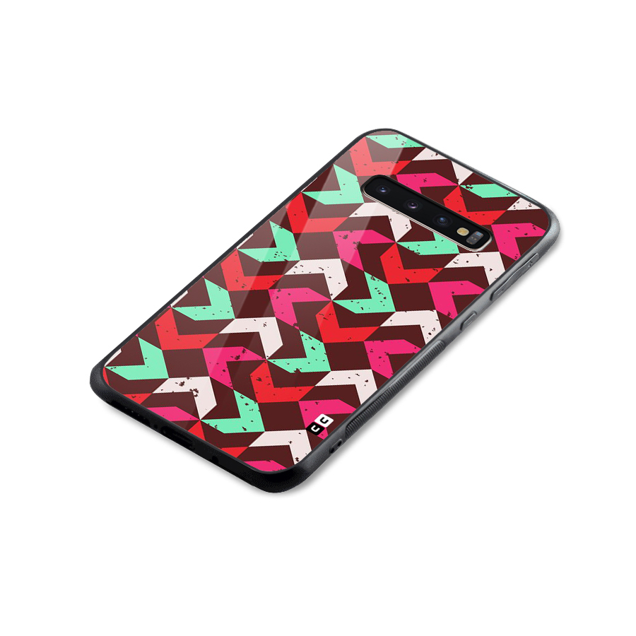 Retro Red Pink Pattern Glass Back Case for Galaxy S10 Plus