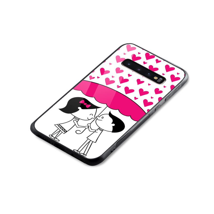 Romantic Couples with Hearts Glass Back Case for Galaxy S10 Plus