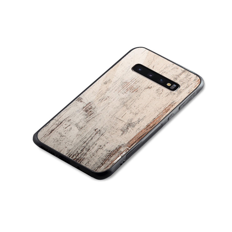 Rugged Wooden Texture Glass Back Case for Galaxy S10 Plus